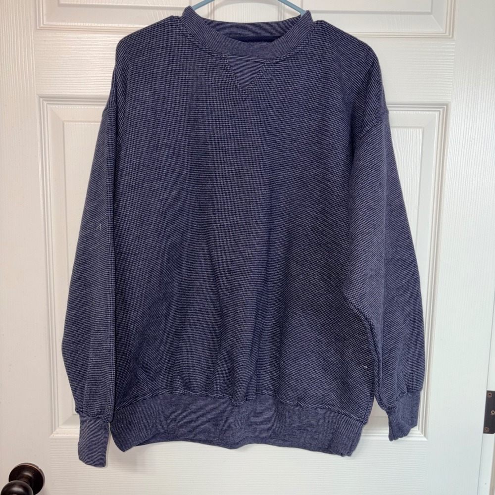 Luna Pier Mens XL Navy Blue Micro Waffle Knit Crewneck Sweatshirt VStitch Ribbed